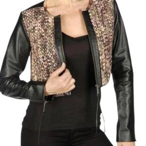 Diesel crop leather jacket with sheer floral back